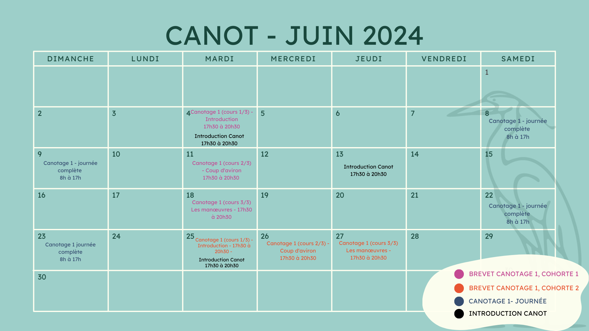 Plusieurs cours de canotage 1 avec brevet disponible de soir et fin de semaine