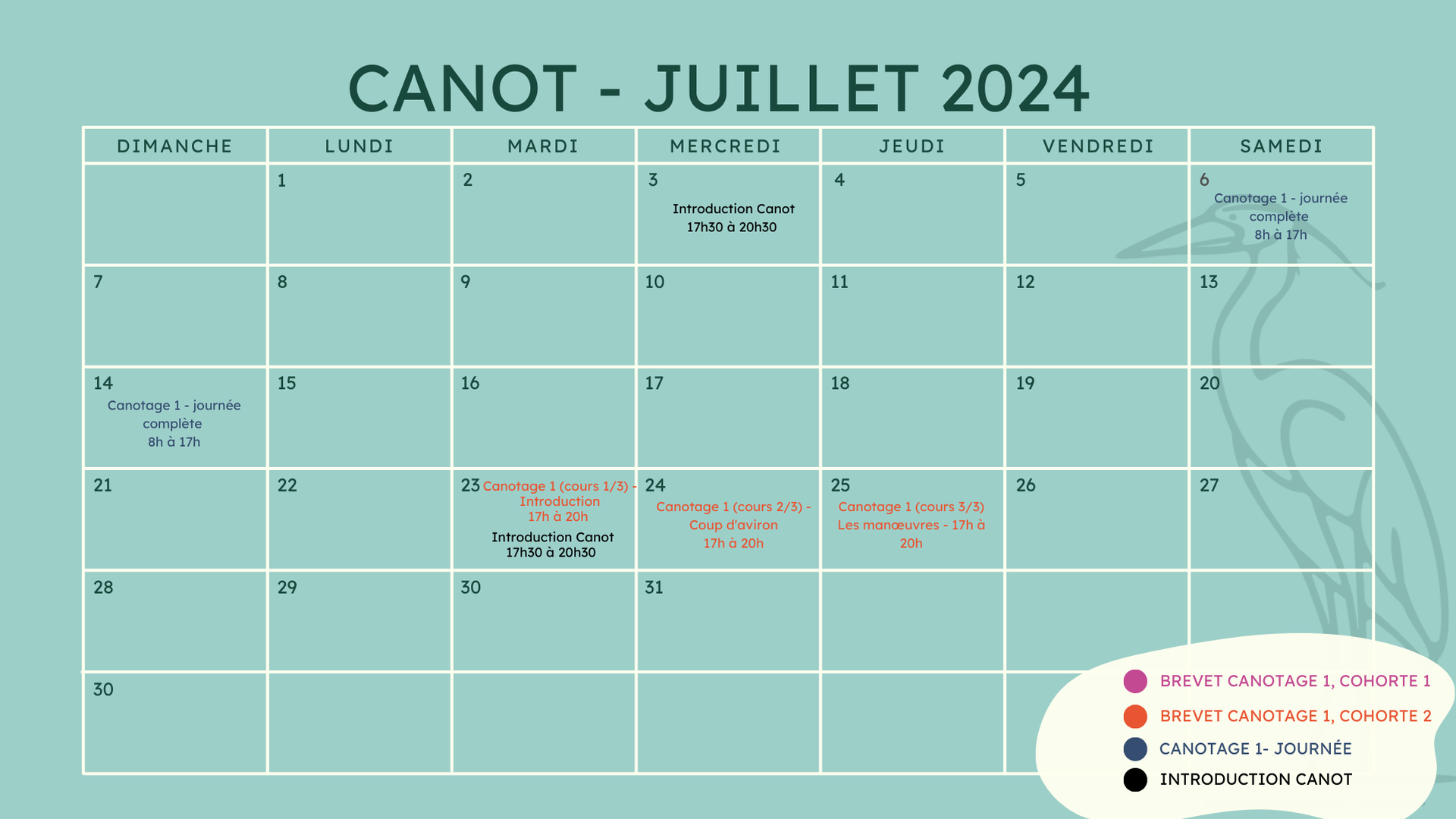 Plusieurs cours de canotage 1 avec brevet disponible de soir et fin de semaine