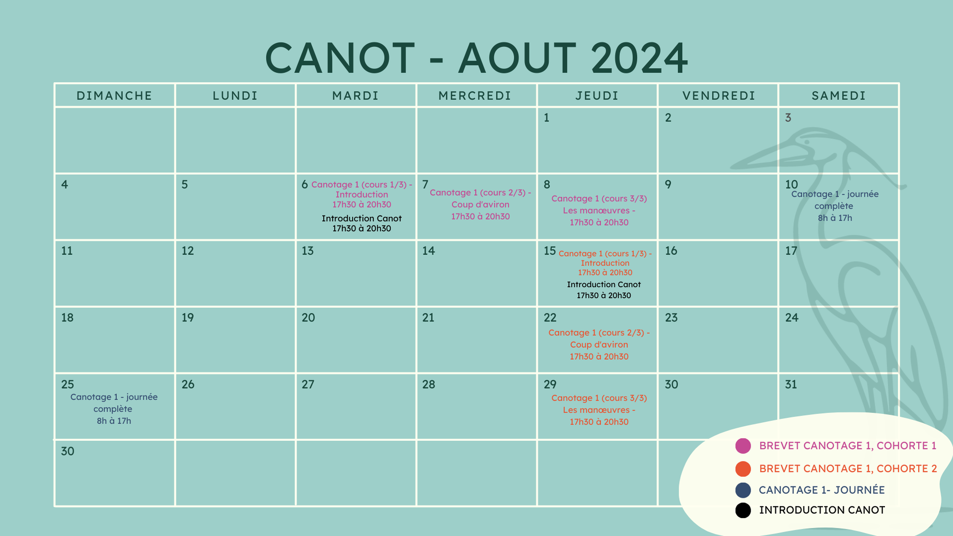 Plusieurs cours de canotage 1 avec brevet disponible de soir et fin de semaine